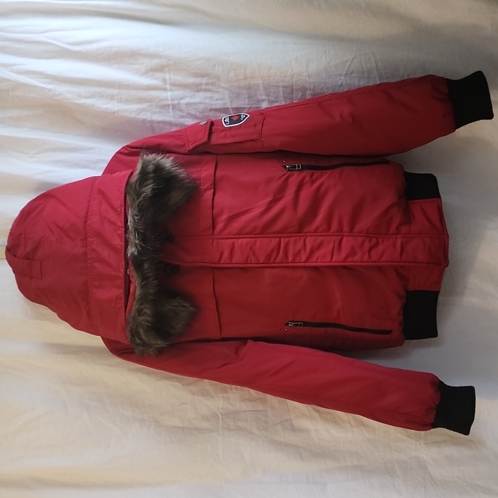 utex Canada Bomber Jacket, Men's Size L, Red w/Black Trim